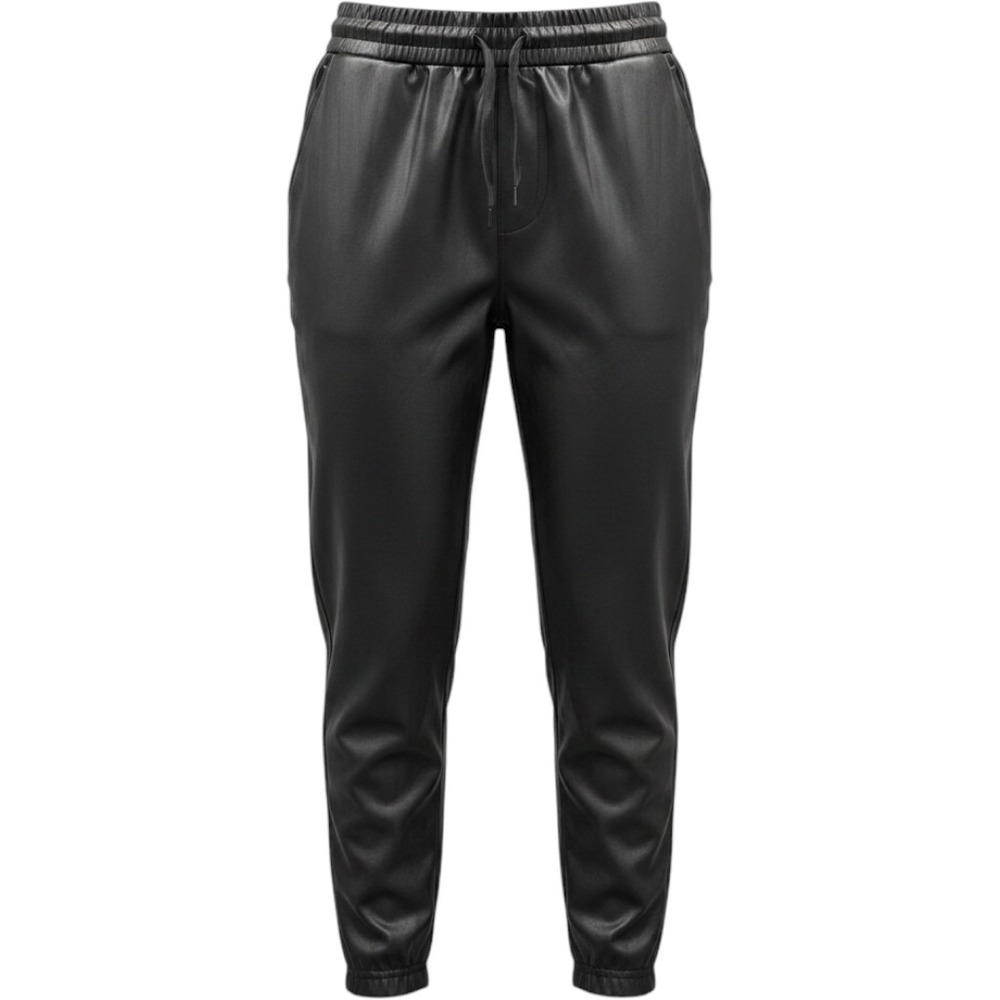 Nicole Miller New York Women 2X  Joggers Pants Faux Leather Black  Elastic Waist